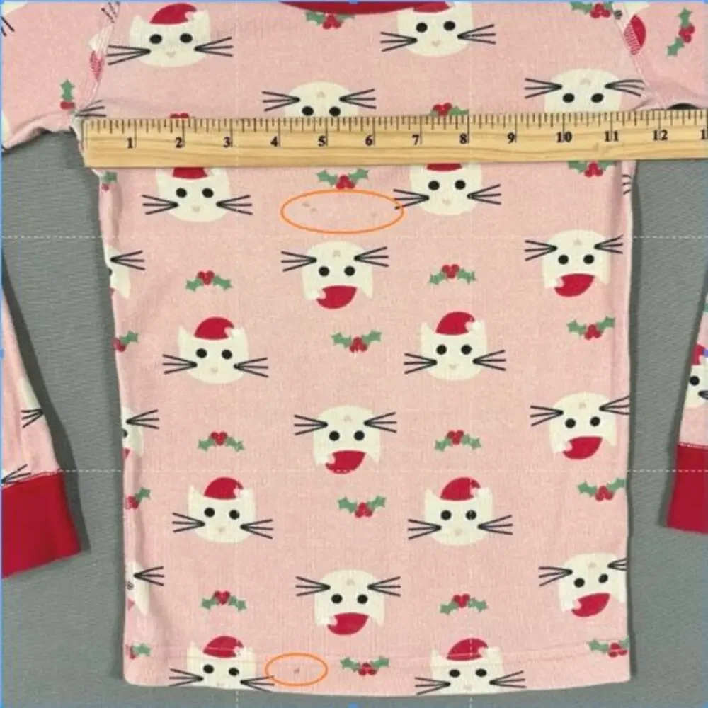 Hanna Andersson Pajama Top Kids 5 Pink Red Good Holiday Cat Organic Cotton